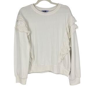 Vylette Sweatshirt Womens XXL White Ruffle Eyelet Trim Cotton Blend Terry Lined